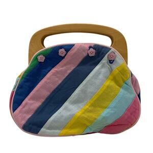 Vintage Y2K Gap Kids Stripe Wooden Handles Bermuda Bag Purse